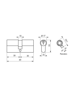 Thirard Cylindre De Serrure-Cylindre de serrure double entrée SA, 45x45mm, anti-arrachement, nickel, vis 45mm 3 clés -