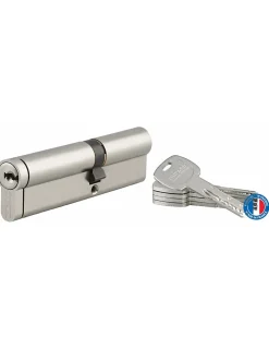 Thirard Cylindre de serrure double entrée T2, 40x60mm, nickel, anti-arrachement, anti-perçage, anti-crochetage, 5 clés -