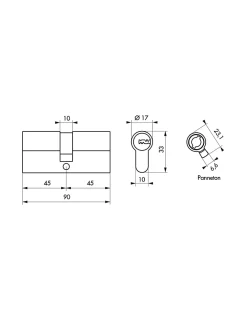 Thirard Cylindre De Serrure-Cylindre de serrure double entrée T2, 45x45mm, nickel, débrayable, 5 clés -
