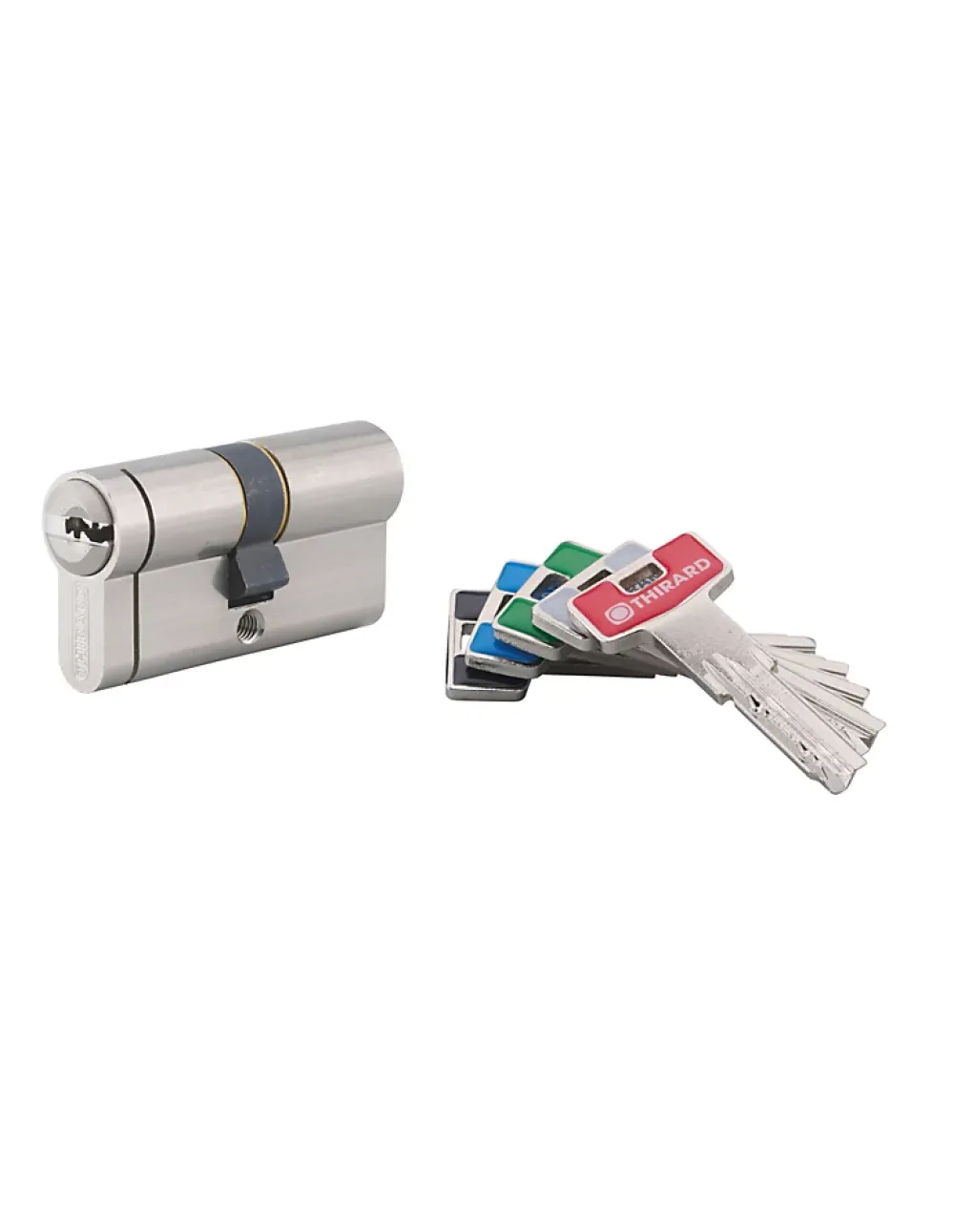 Thirard Cylindre de serrure double entrée T2, 30x30mm, nickel, anti-arrachement, anti-perçage, 5 clés SANS Fonction urgence -