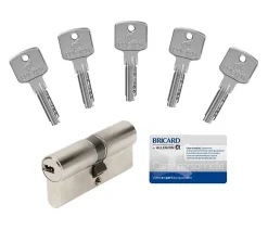Bricard Cylindre 6 goupilles dimensions 35+35 débrayable nickelé + 5 clés réversibles