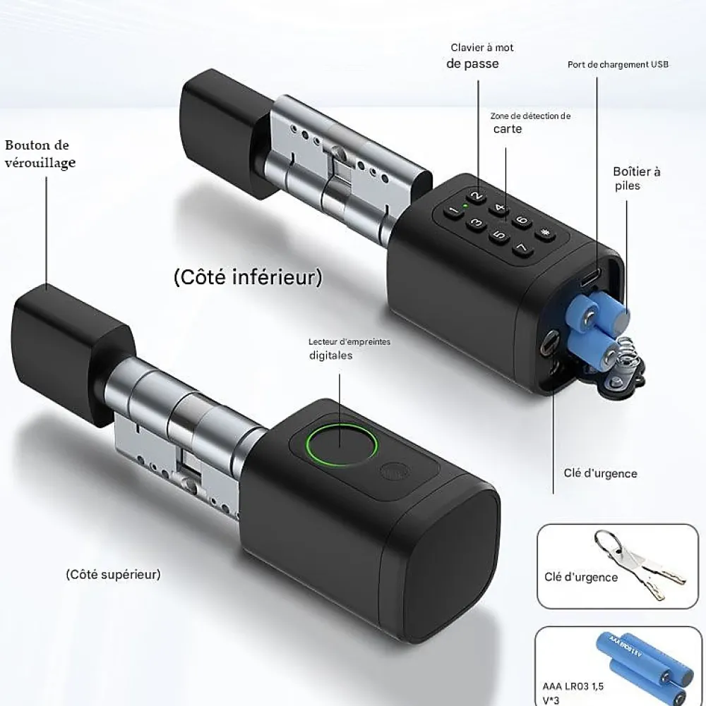 Automatisme Passion Serrure Connectée-Cylindre Électronique de Serrure Connectée Ouverture Code, RFID & Smartphone