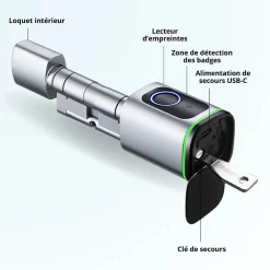 LOCKY Serrure Connectée-Cylindre électronique de serrure connecté -10 bio à empreinte digitale et badge rfid mifare