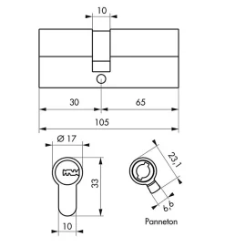 Autres Cylindre serrure porte debrayable haute sécurité clés réversibles Carte propriété Trafic 6 Thirard Taille - 30x65mm