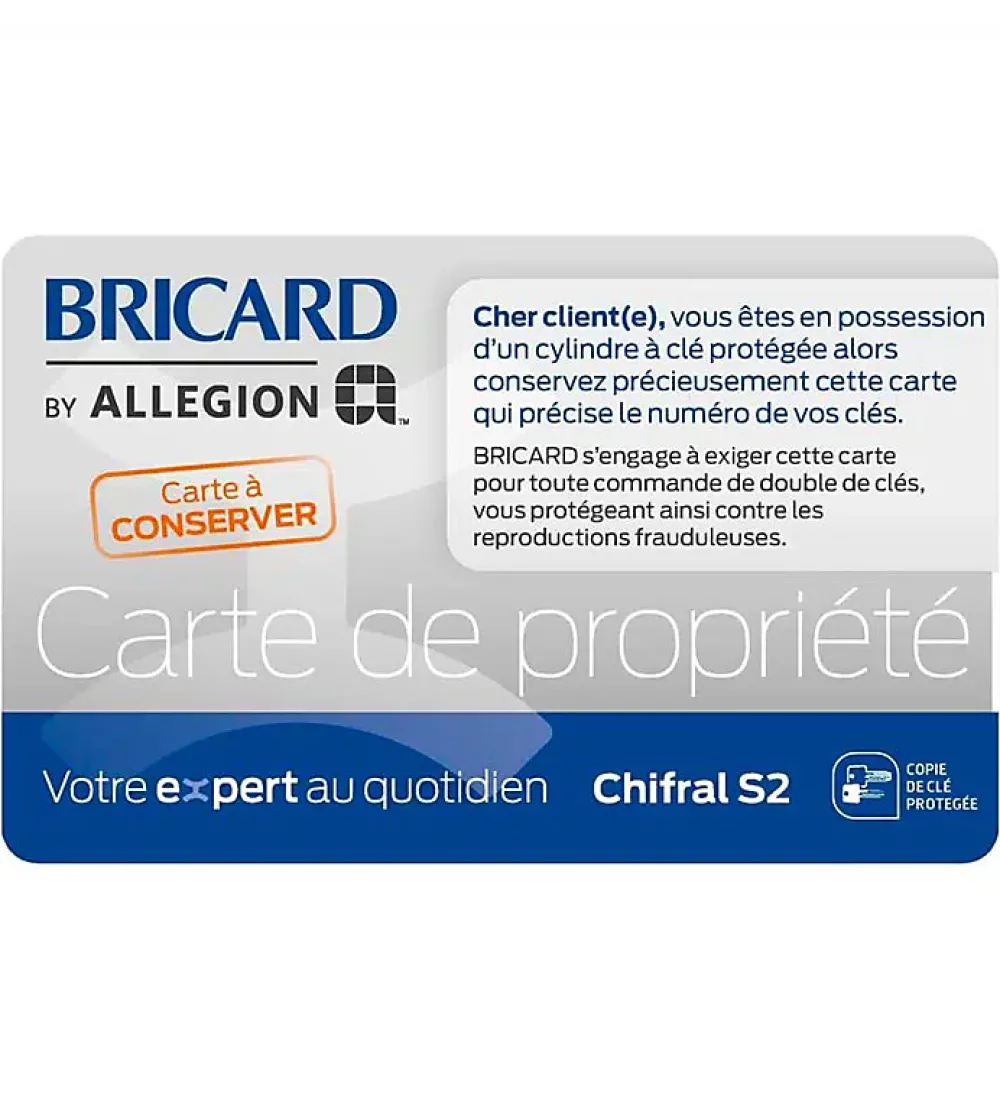 Autres Cylindre serrure 30x30 mm à bouton acier renforcé 3 clés CHIFRAL S2 BRICARD