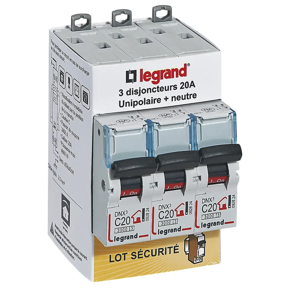 Legrand Disjoncteur DNX3 unipolaire + neutre 20A vendu par 3 pièces