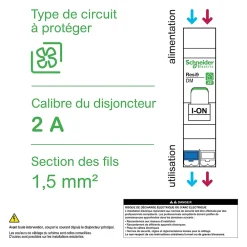 Schneider Electric Disjoncteur embrochable courbe C phase + neutre 2A Resi9 XE