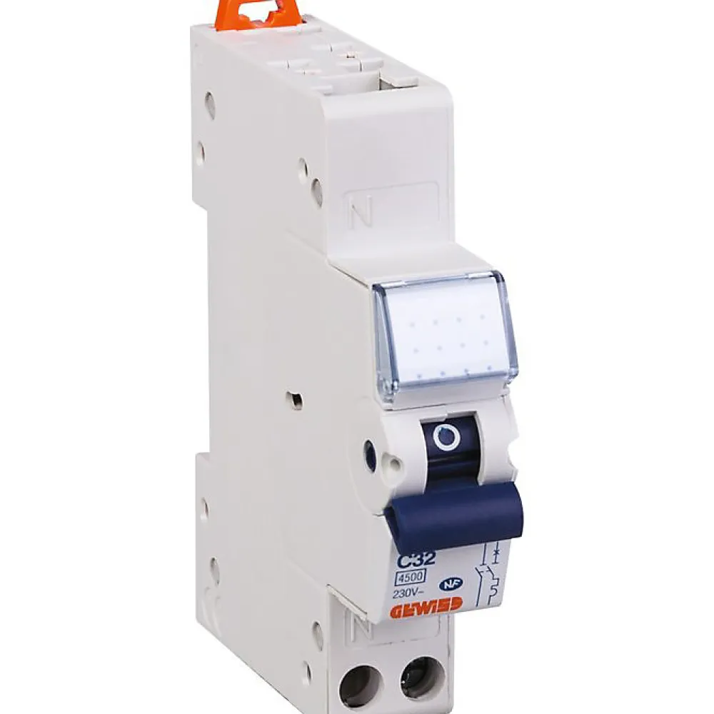Gewiss Disjoncteur Et Coupe-Circuit-Disjoncteur 1 P+N C2 - 4,5 KA courbe C - 32 A - 1 module - Connexion auto / vis - Fixmatic -