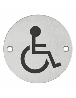 Thirard Disque de signalisation WC Handicapé , à visser, inox brossé, marquage noir, diamètre 76mm -