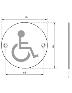 Thirard Disque de signalisation WC Handicapé , à visser, inox brossé, marquage noir, diamètre 76mm -