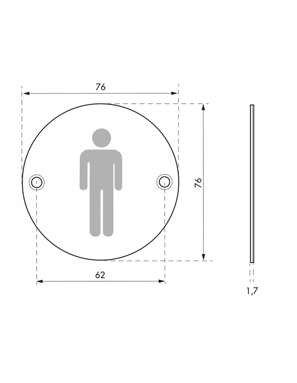 Thirard Disque de signalisation WC Homme , à visser, inox brossé, marquage noir, diamètre 76mm -