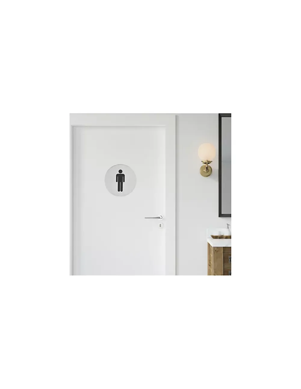 Thirard Disque de signalisation WC Homme , à visser, inox brossé, marquage noir, diamètre 76mm -
