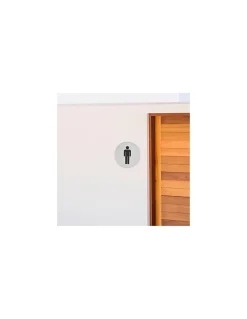 Thirard Disque de signalisation WC Homme , à visser, inox brossé, marquage noir, diamètre 76mm -