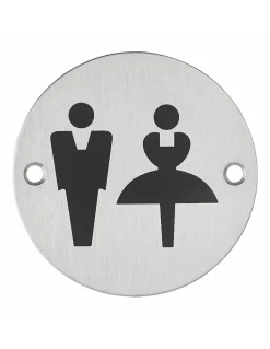 Thirard Panneau De Signalisation-Disque de signalisation WC Mixte , à visser, inox brossé, marquage noir, diamètre 76mm -