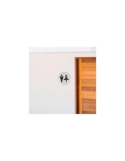 Thirard Panneau De Signalisation-Disque de signalisation WC Mixte , à visser, inox brossé, marquage noir, diamètre 76mm -