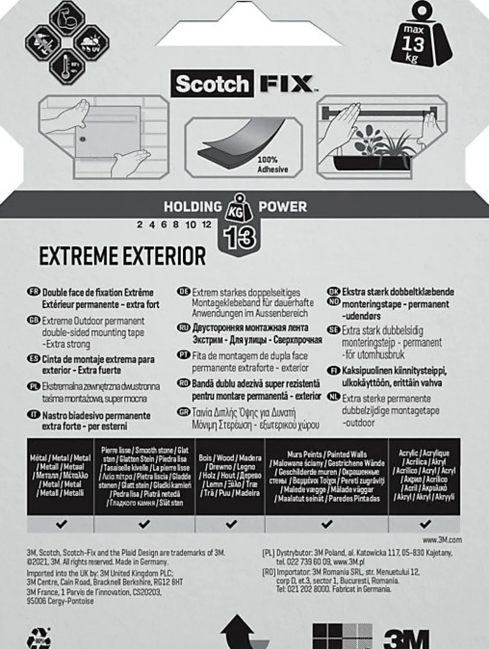 Scotch Double face extérieur Extrême 19 mm x 5 m noir, 13 kg