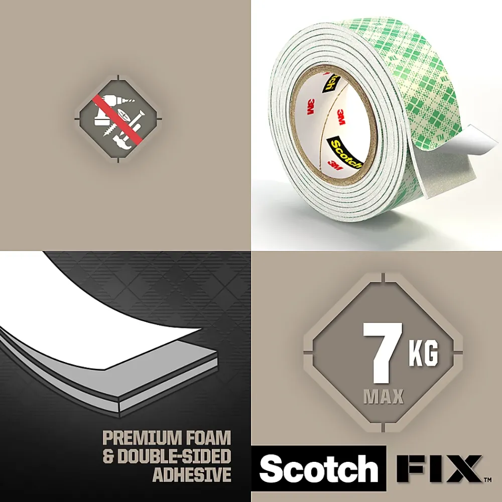 Scotch Double face intérieur 3M 19 mm x 5 m blanc, 7 kg