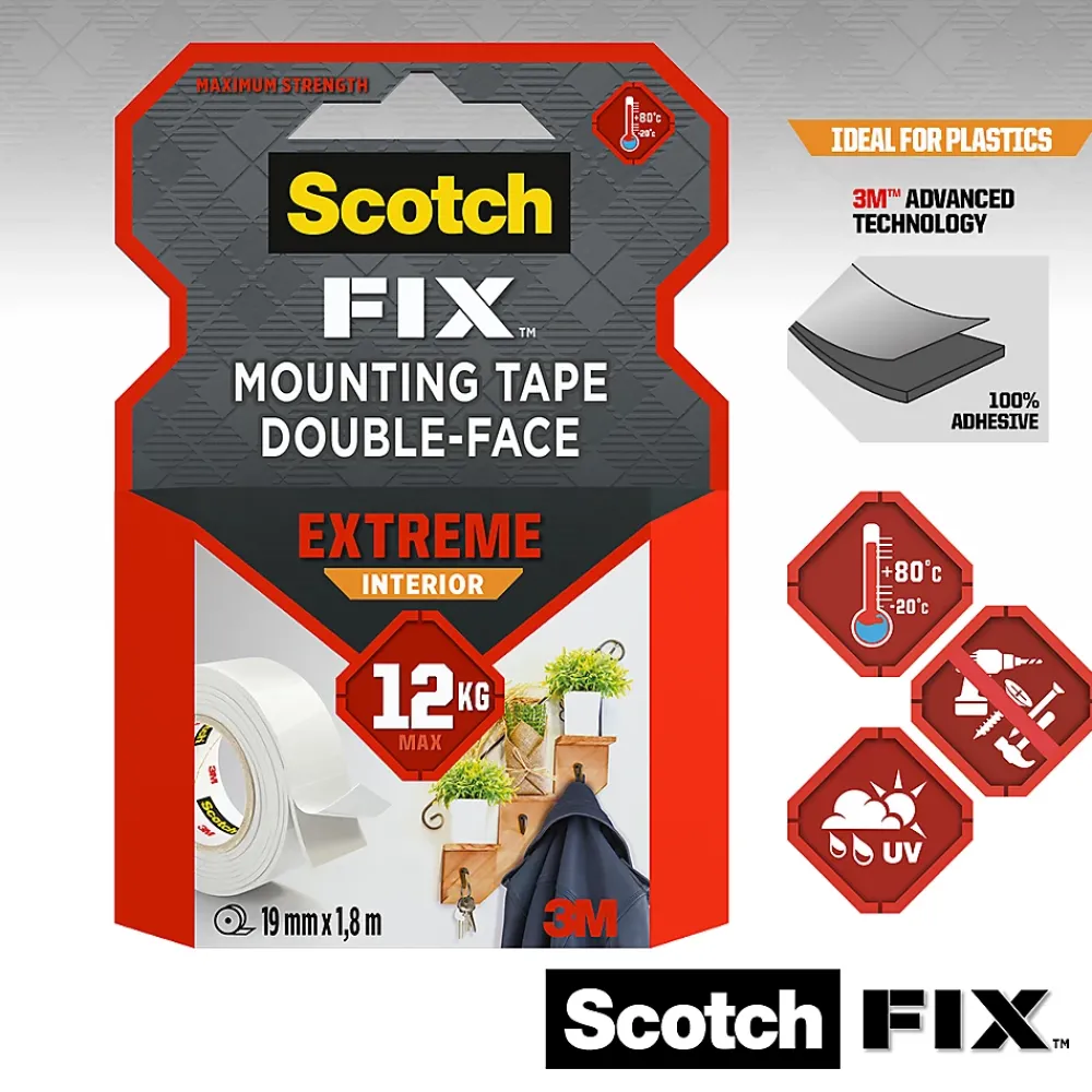 Scotch Double face intérieur 3M 19 mm x 1.5 m blanc, 12 kg