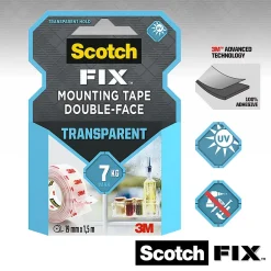 3M Ruban Adhésif-Double face intérieur Scotch Extrême 19 mm x 1.5 m transparent, 7 kg