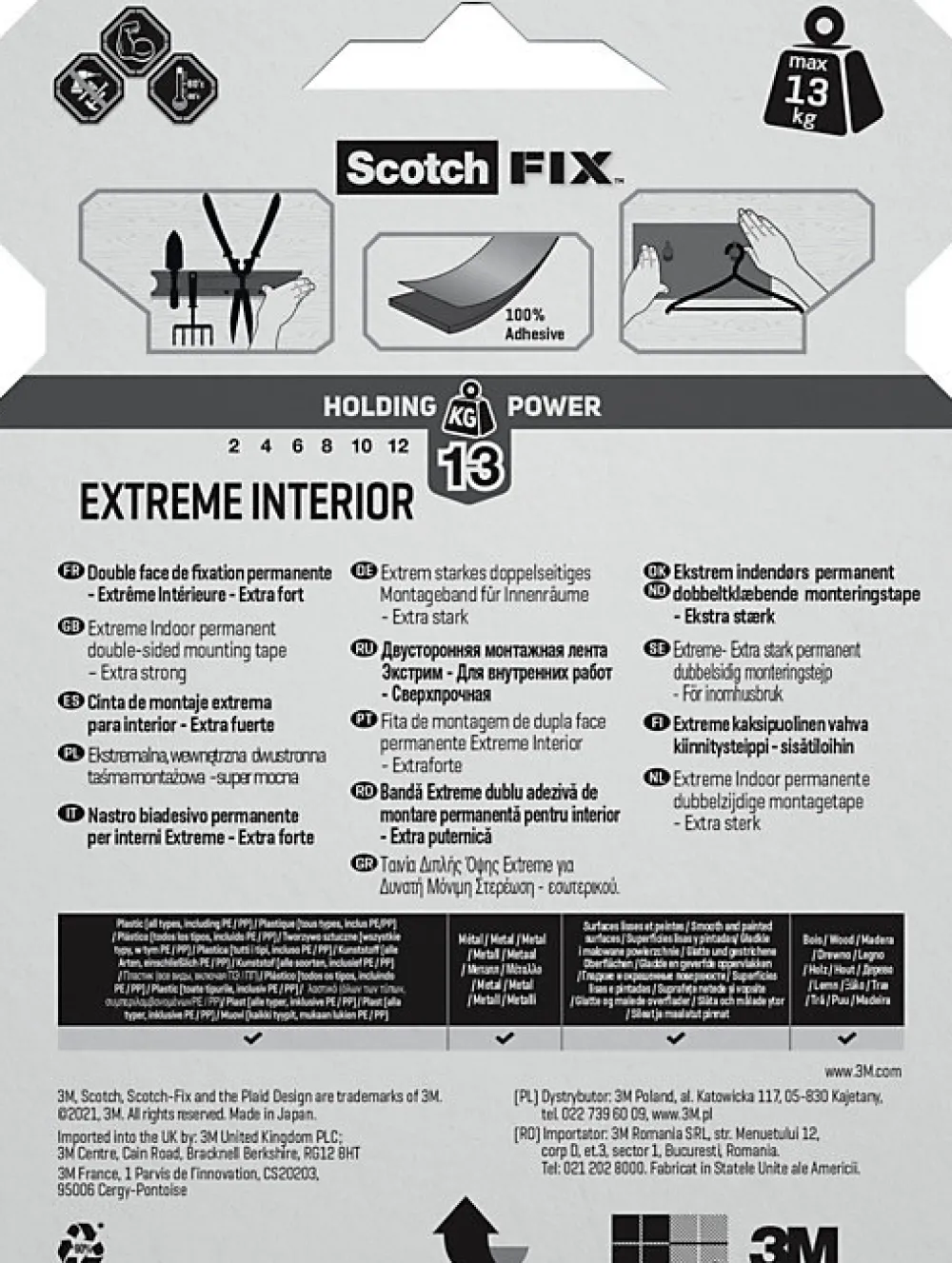 Scotch Double face intérieur Extrême 19 mm x 5 m blanc, 13 kg