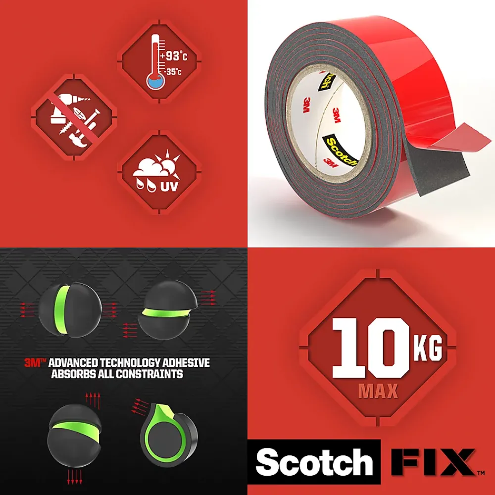 Scotch Double face intérieur Extrême 19 mm x 1.5 m noir, 10 kg