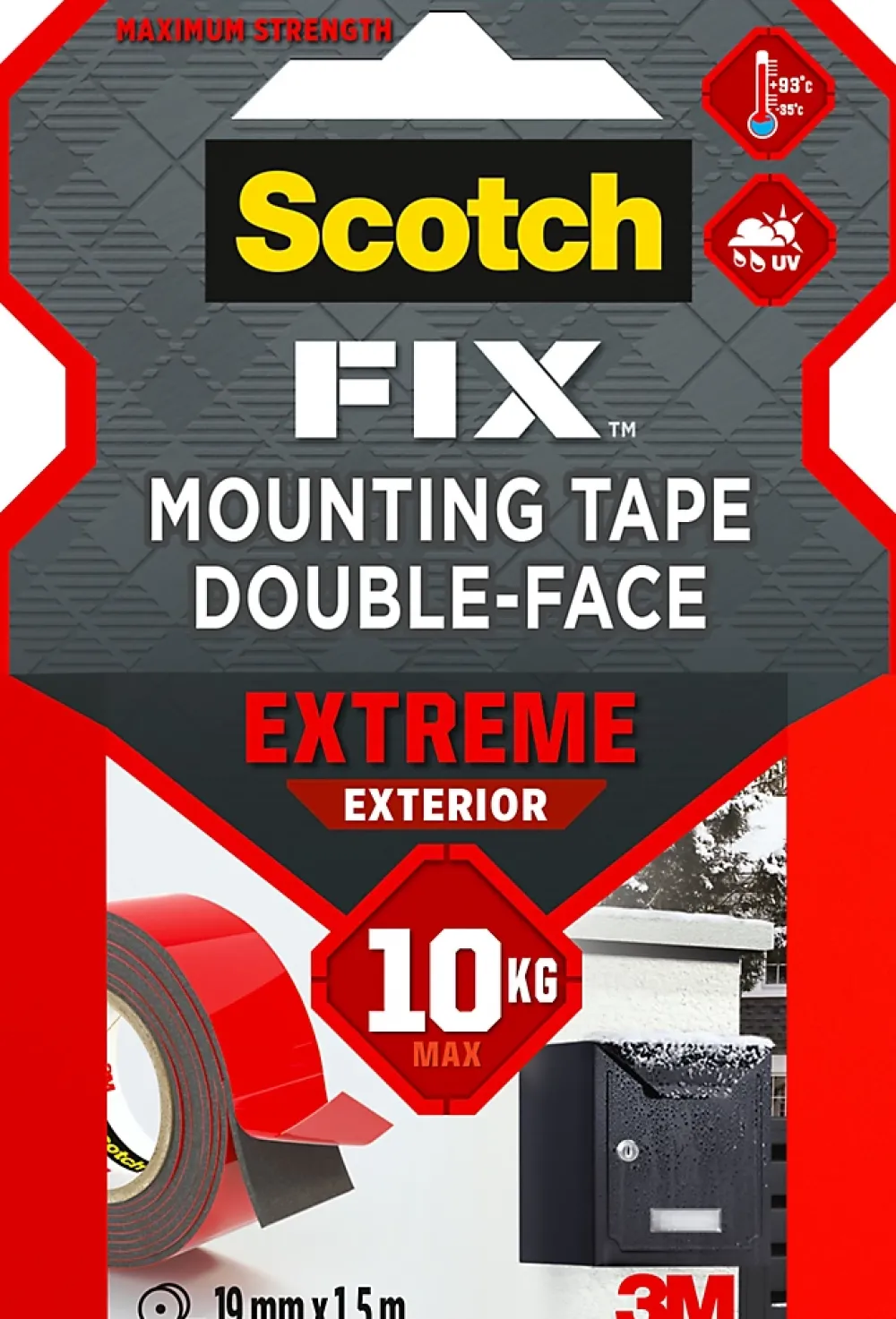 Scotch Double face intérieur Extrême 19 mm x 1.5 m noir, 10 kg