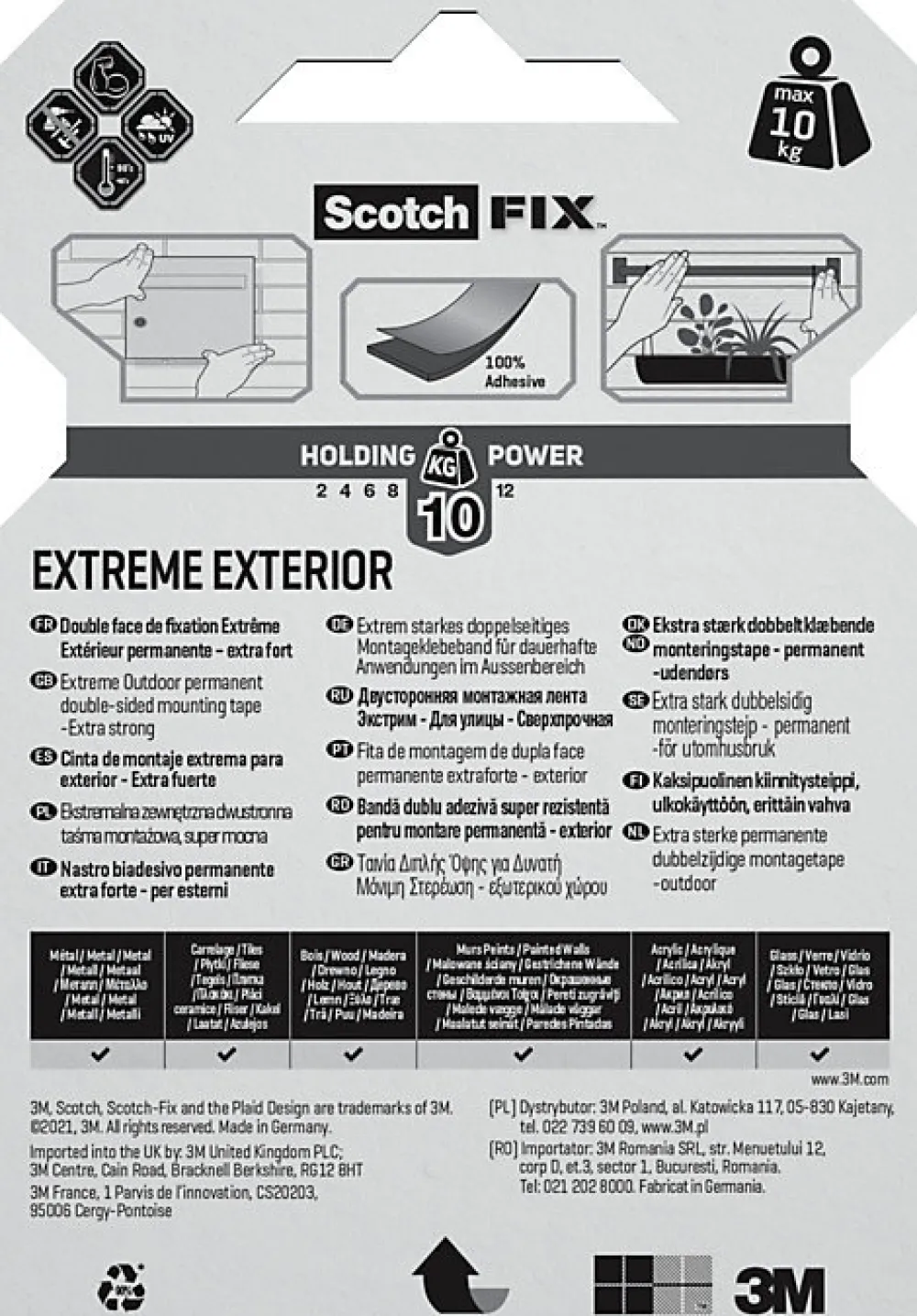 Scotch Double face intérieur Extrême 19 mm x 1.5 m noir, 10 kg