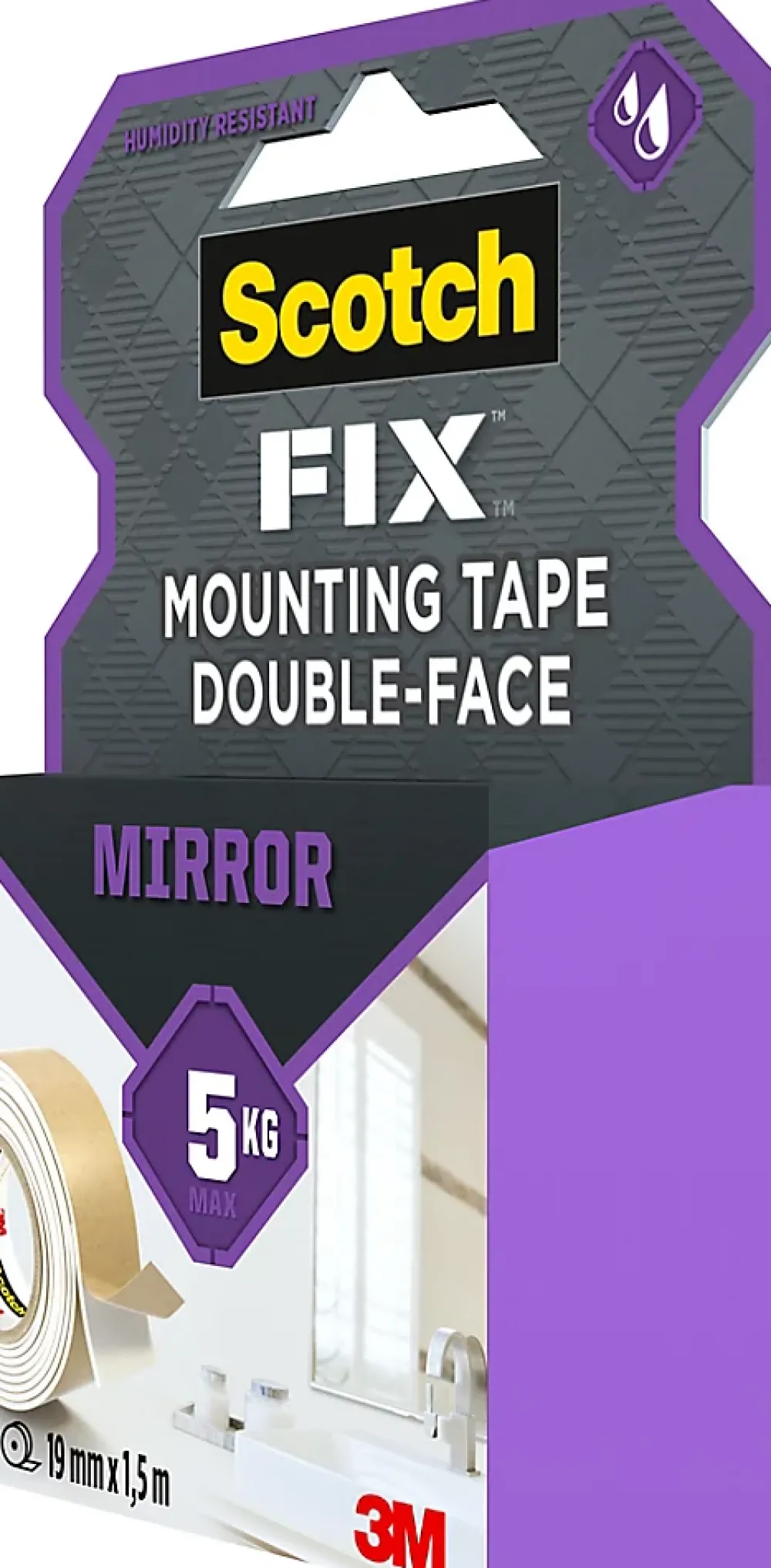 Scotch Double face miroir 3M 19 mm x 1.5 m blanc, 5 kg