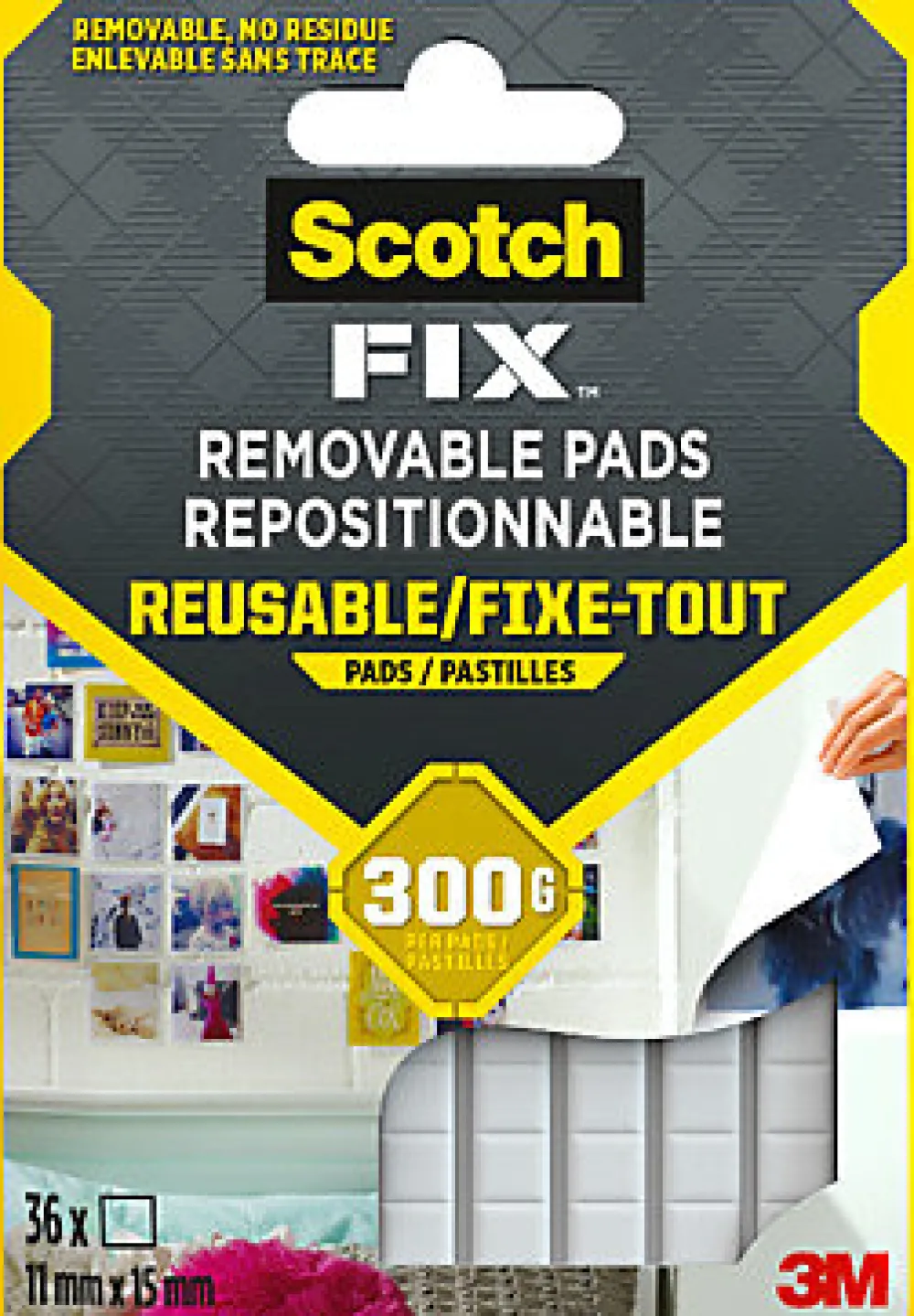 3M Ruban Adhésif-Double face repositionnable 11 x 15 mm blanc, 36 carrés 300 g