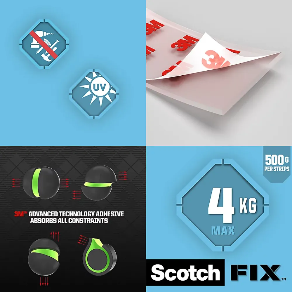 Scotch Ruban Adhésif-Double face Extrême 76 mm x 25 mm transparent, 8 pièces 4 kg