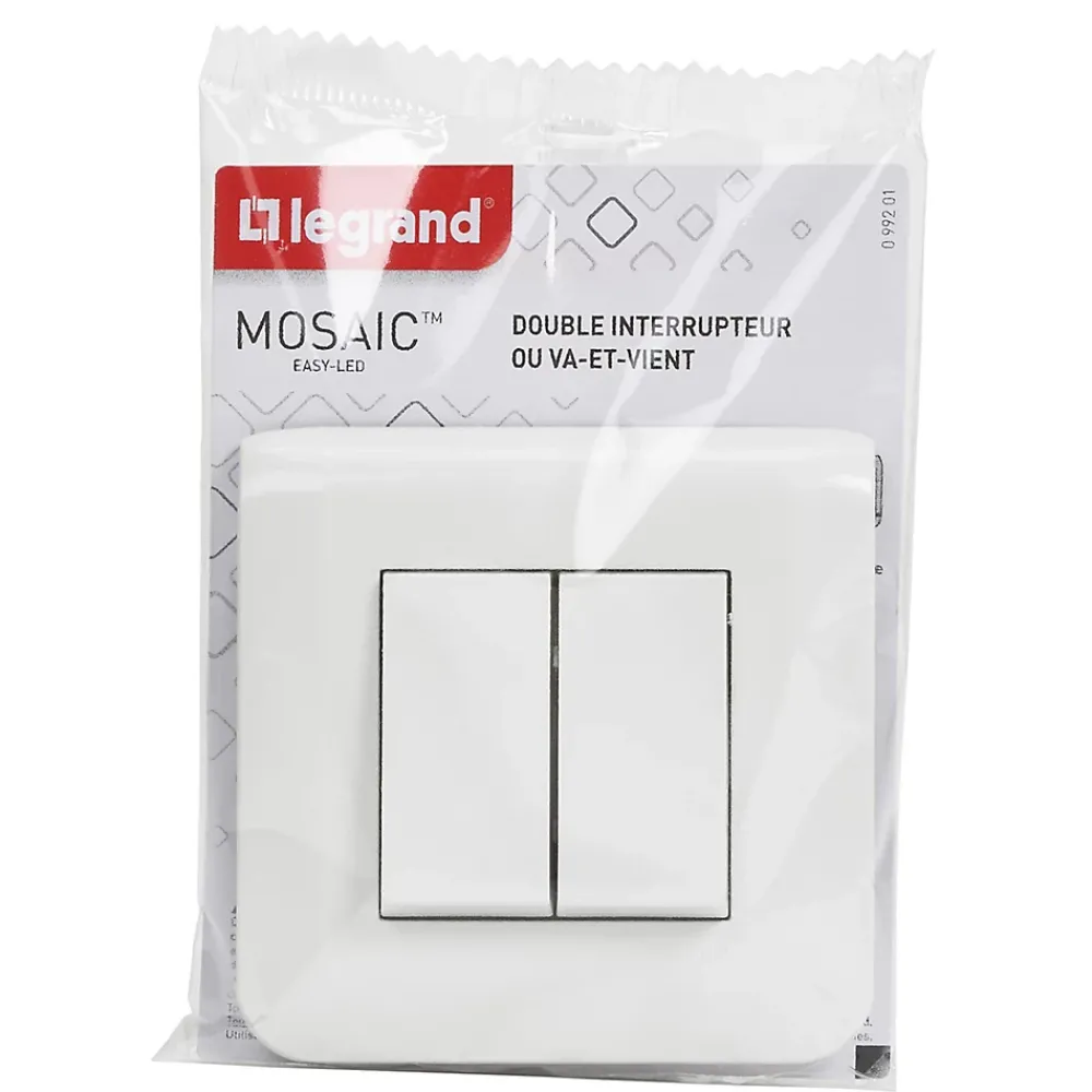 Legrand Double interrupteur va-et-vient à vis Mosaïc blanc