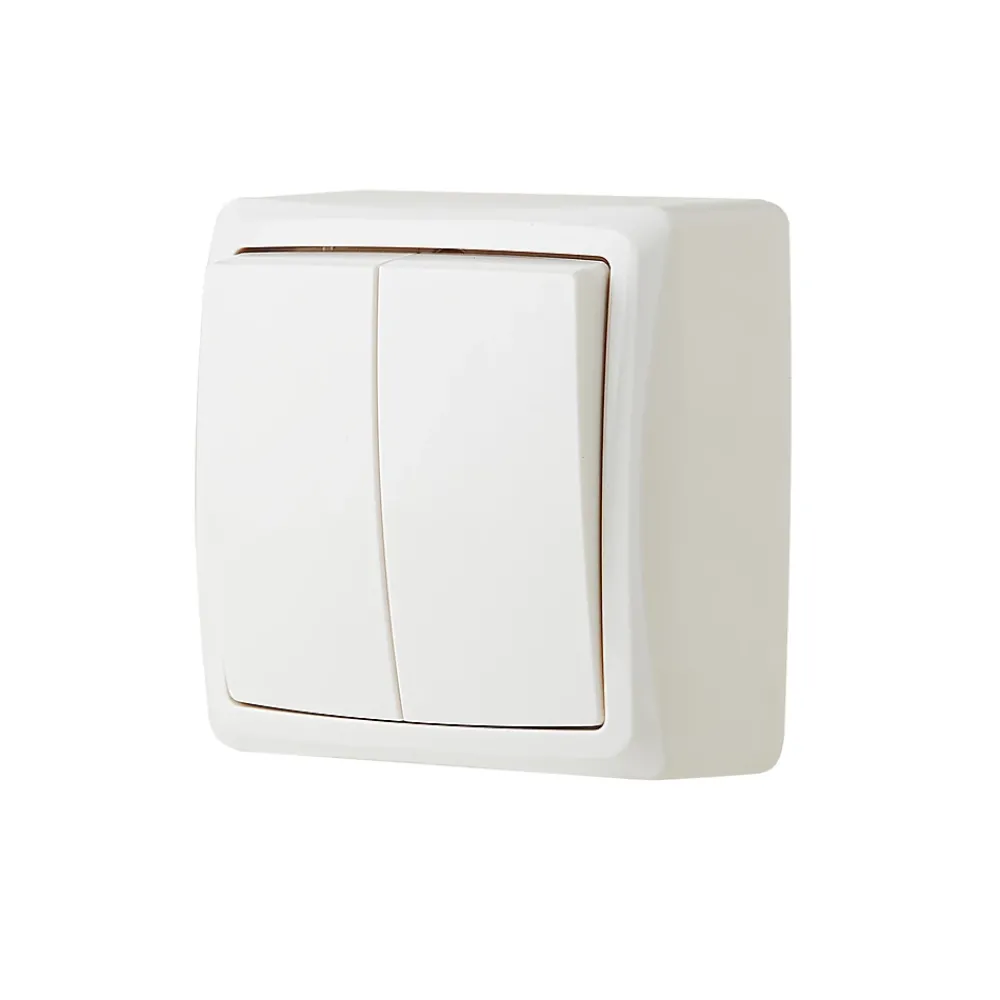 Jacobsen Interrupteur En Saillie-Double interrupteur va-et-vient monobloc en saillie étanche Sigurd blanc complet