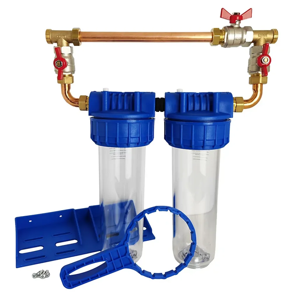 Toodo Filtre Anti Calcaire-Double Porte Filtre à Eau Bypass 9"3/4 installation Facile Raccord 3/4" - 20/27 Filtre Domestique Fabriqué en France