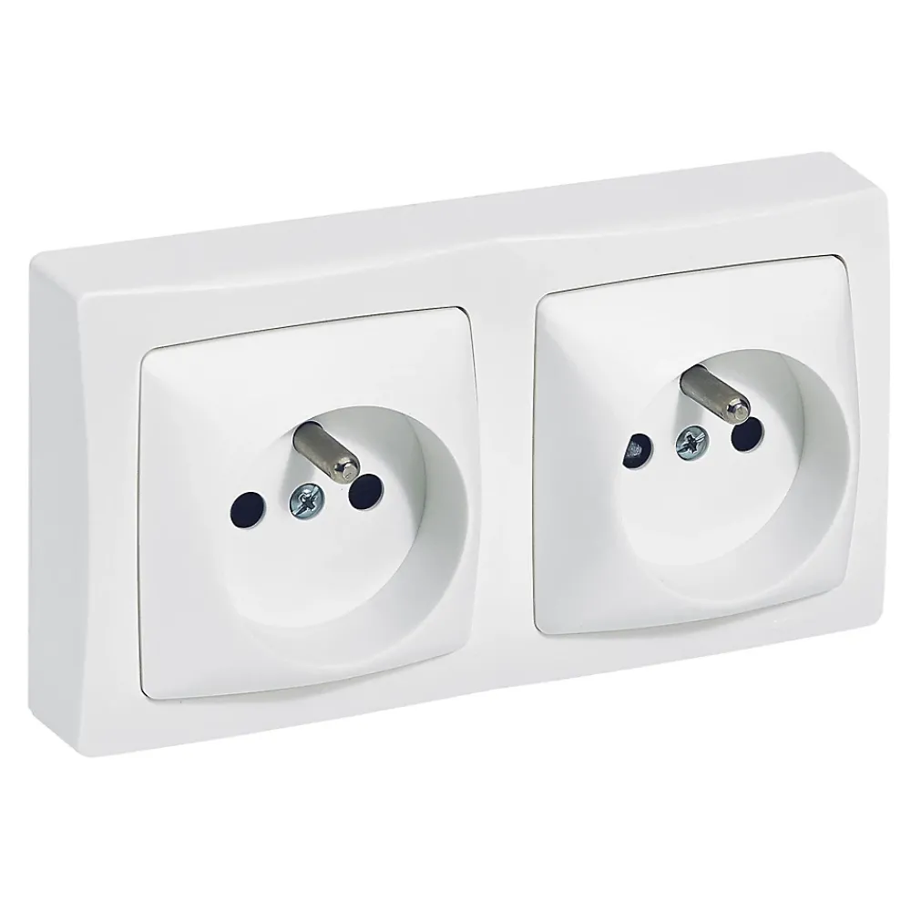 Legrand Prise En Saillie-Double prise 2 pôles+terre horizontale ASL blanc