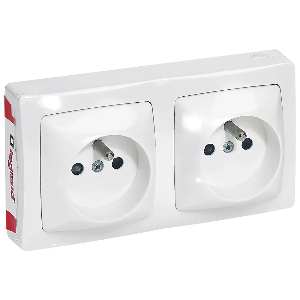 Legrand Prise En Saillie-Double prise 2 pôles+terre horizontale ASL blanc