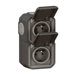 Legrand Prise Étanche-Double prises 2 pôles avec terre verticales Plexo anthracite en saillie