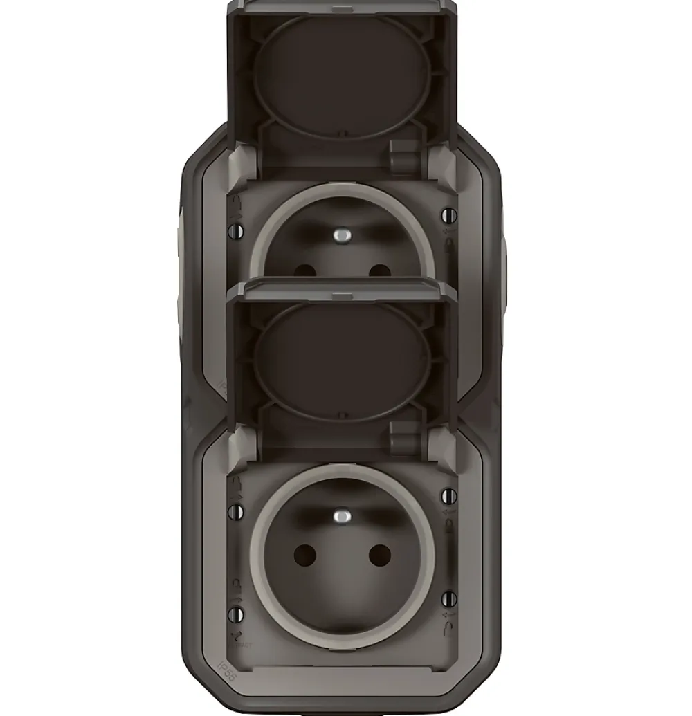 Legrand Prise Étanche-Double prises 2 pôles avec terre verticales Plexo anthracite en saillie