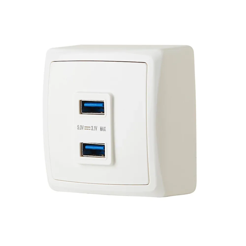 Jacobsen Prise En Saillie-Double prise USB-A monobloc en saillie Sigurd blanc complet