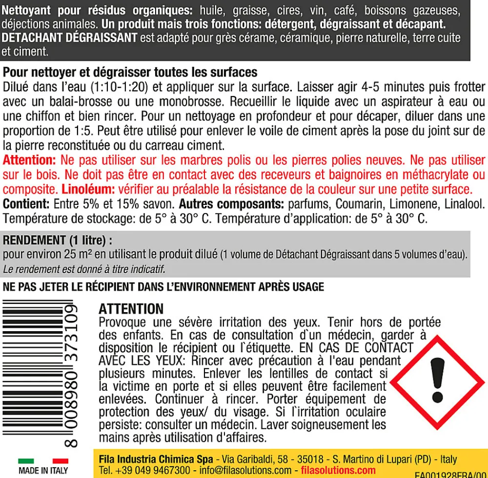 Fila Colle Carrelage-Détachant dégraissant 1L pour sols