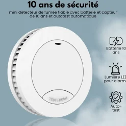 Aroha Détecteur de fumée Safety Pro Mini - Batterie 10 ans - Détecteur de fumée - Alarme incendie