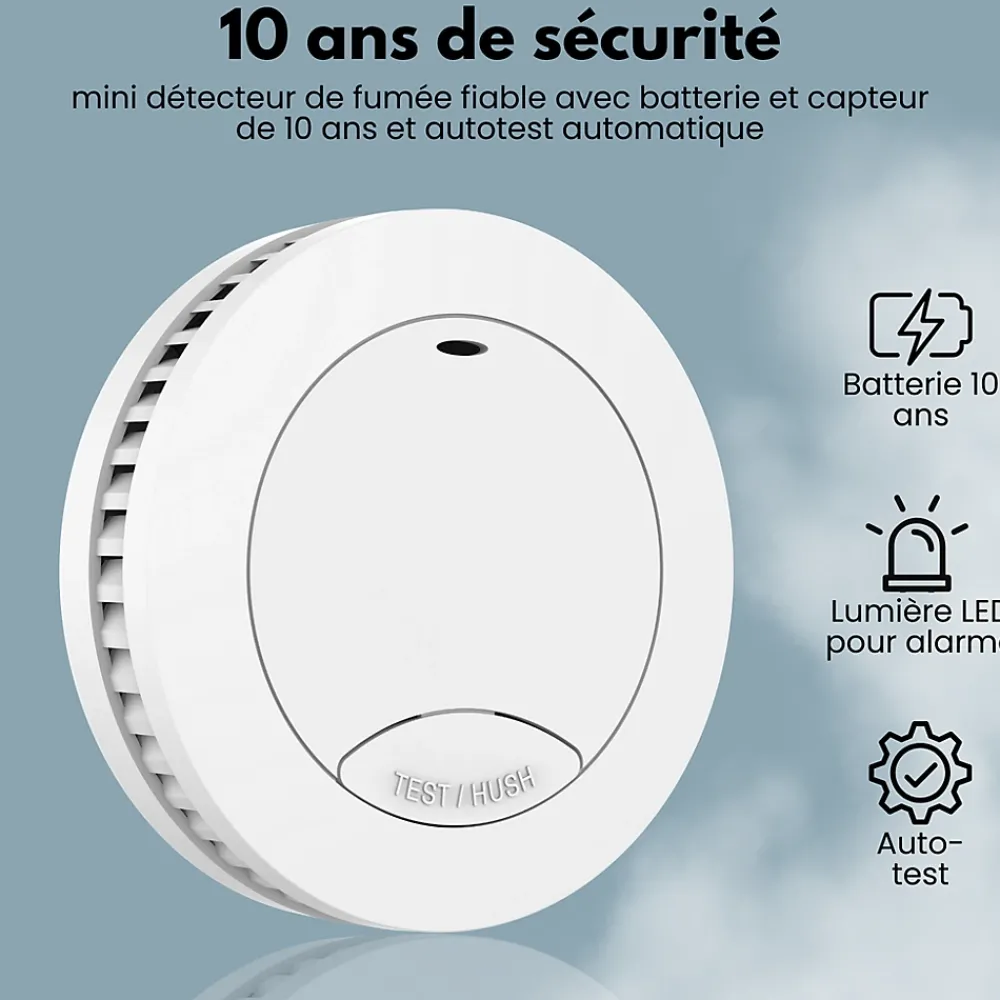 Aroha Détecteur de fumée Safety Pro Mini - Batterie 10 ans - Détecteur de fumée - Alarme incendie