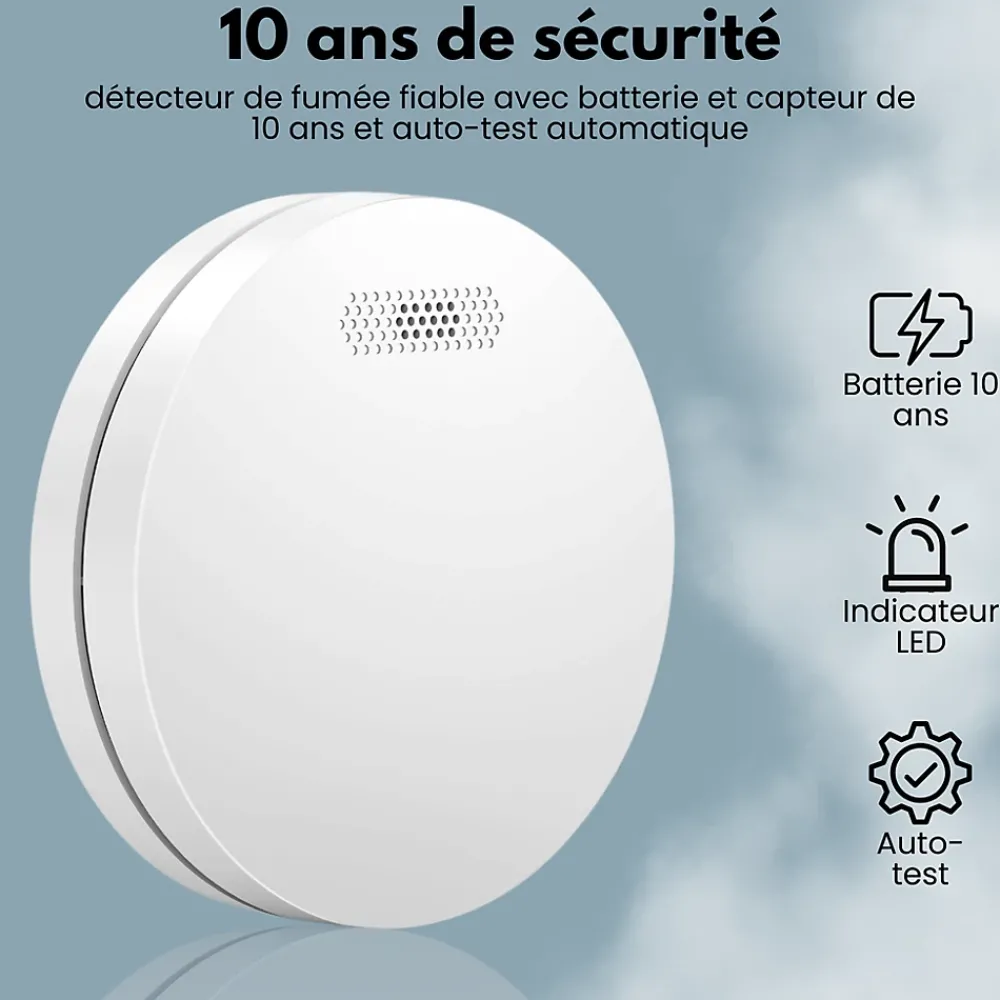 Aroha Détecteur de fumée Safety Pro - Batterie 10 ans - Détecteur de fumée - Alarme incendie - 3 pièces