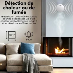 Aroha Détecteur De Monoxyde De Carbone Et Gaz|Détecteur De Fumée, Gaz Et Protection Incendie-Détecteur de fumée/chaleur connectable Link - Batterie 10 ans - Capteur de fumée interconnecté - Alarme incendie
