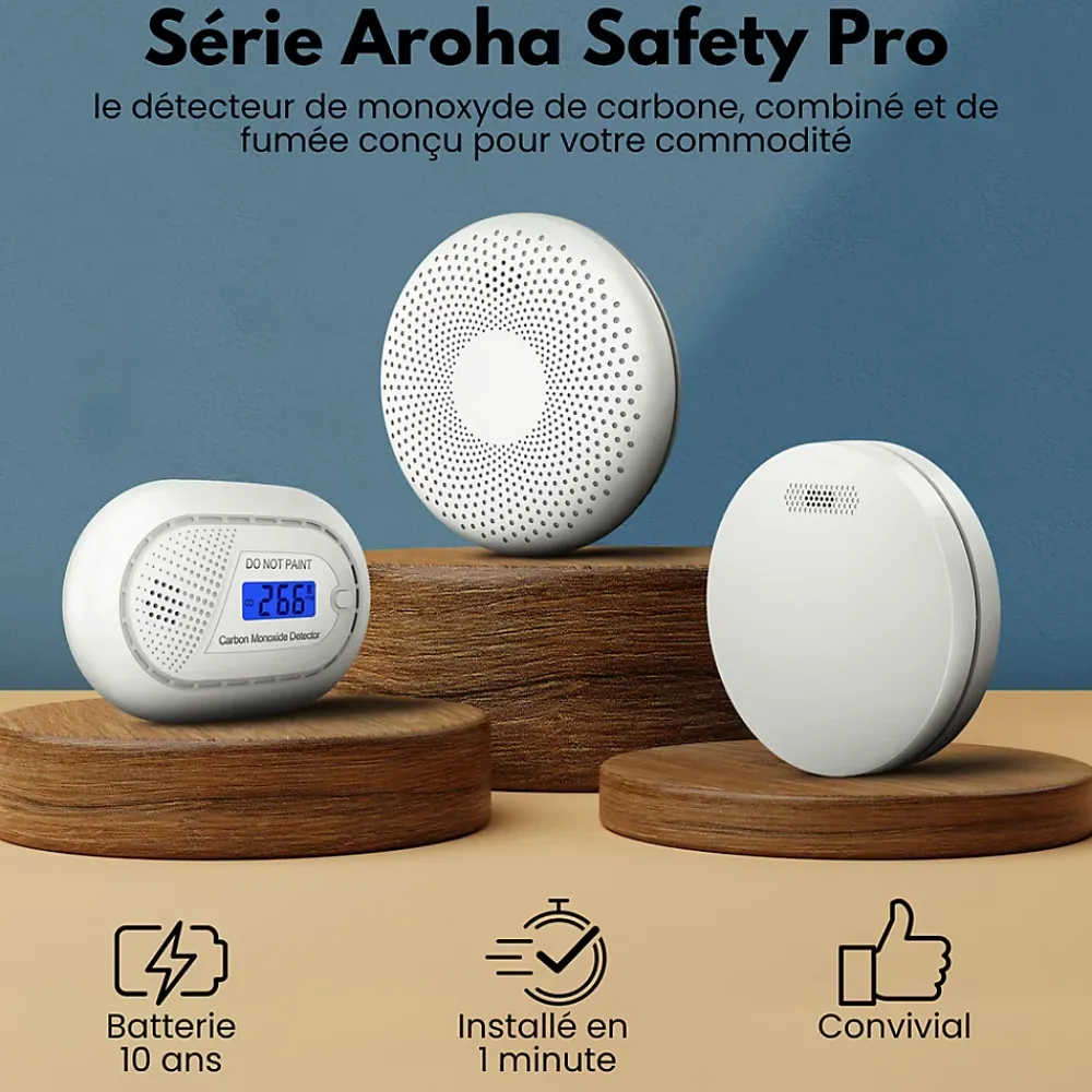 Aroha Détecteur De Monoxyde De Carbone Et Gaz|Détecteur De Fumée, Gaz Et Protection Incendie-Détecteur de fumée et de monoxyde de carbone Safety Pro Sleep Line - Batterie 10 ans - Alarme incendie et détecteur de CO