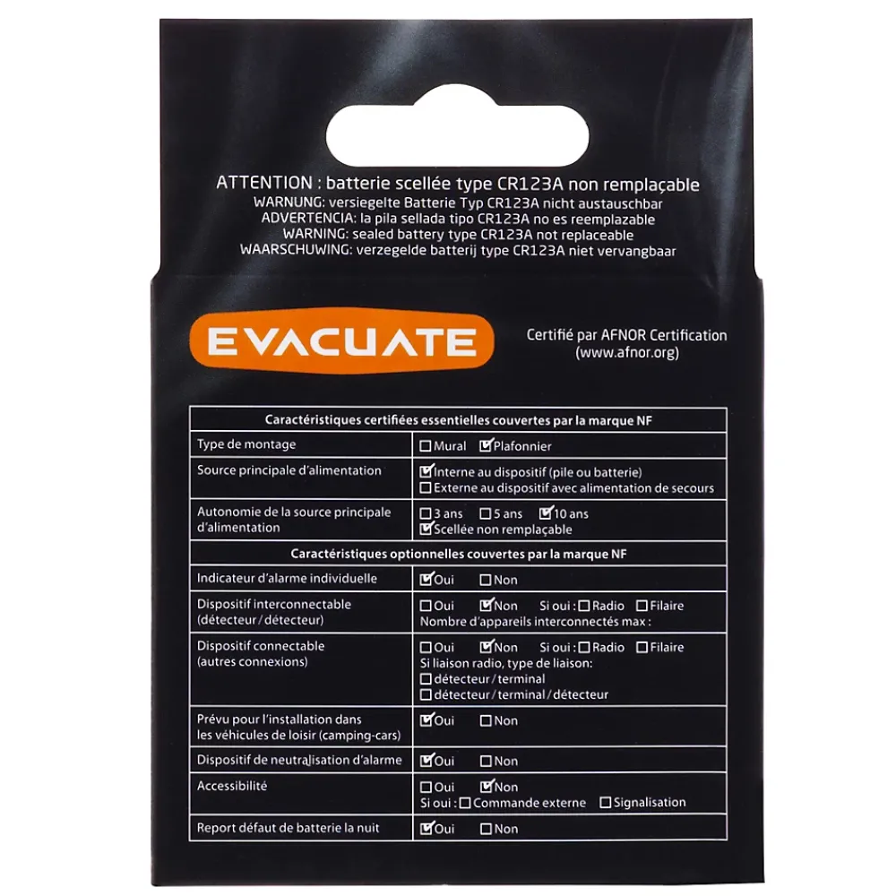 Détecteur De Fumée|Détecteur De Fumée, Gaz Et Protection Incendie-Détecteur de fumée Evacuate autonomie 10 ans 85 dB(A)