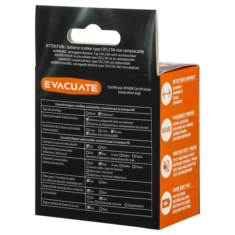 Détecteur De Fumée|Détecteur De Fumée, Gaz Et Protection Incendie-Détecteur de fumée Evacuate autonomie 10 ans 85 dB(A)