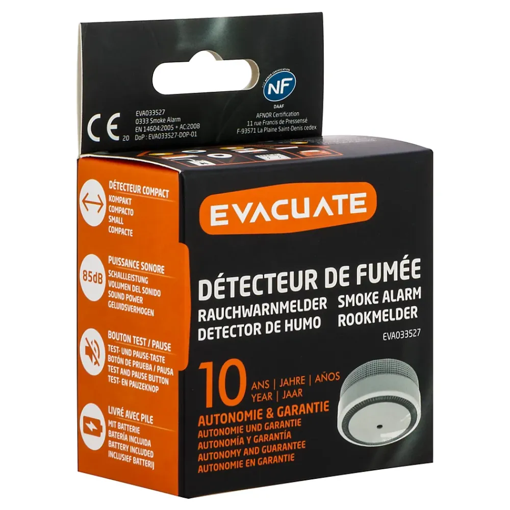 Détecteur De Fumée|Détecteur De Fumée, Gaz Et Protection Incendie-Détecteur de fumée Evacuate autonomie 10 ans 85 dB(A)