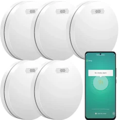 Aroha Détecteur de fumée WiFi Smart Connect - Batterie 10 ans - Alarme incendie connecte avec Tuya et Smartlife - 5 pièces