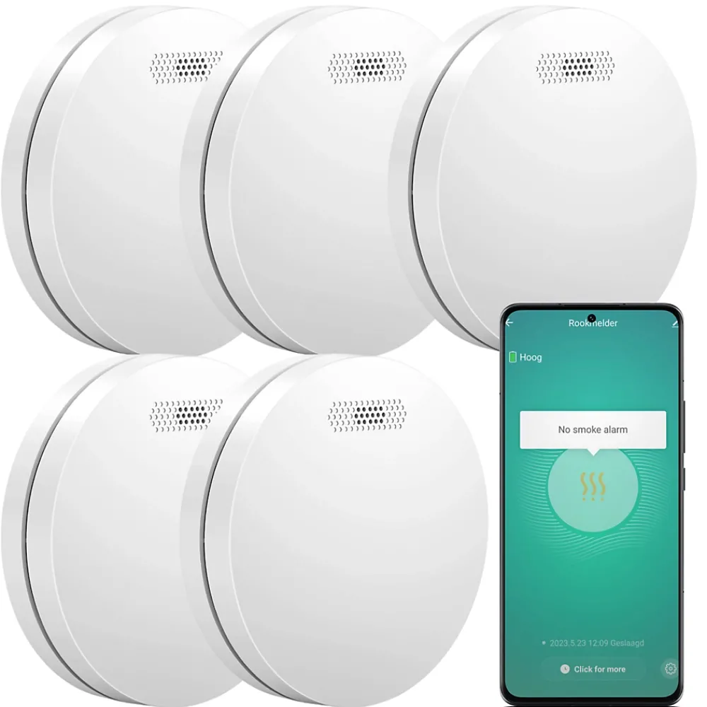 Aroha Détecteur de fumée WiFi Smart Connect - Batterie 10 ans - Alarme incendie connecte avec Tuya et Smartlife - 5 pièces