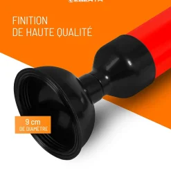 Eberth Pompe de nettoyage de tuyaux pour un nettoyage efficace des lavabos, douches et baignoires, diamètre de l'embout 90 mm